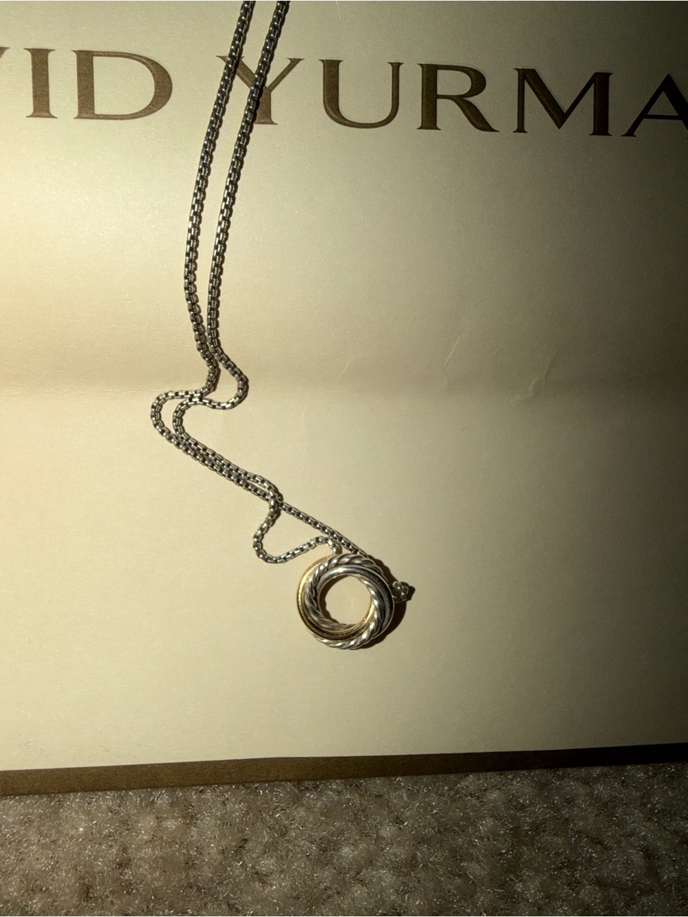 David Yurman Two-Tone Loop Pendant Necklace - Silver & Gold